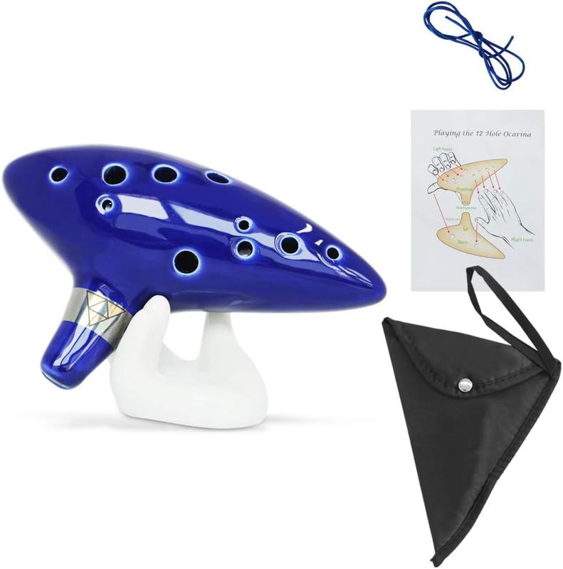 Ocarina Instrument with Neck Strap Cord and Song Book, 12 Hole Alto C Ocarinas With Gift Box, Hand-shape Display Stand and Black Protective Bag