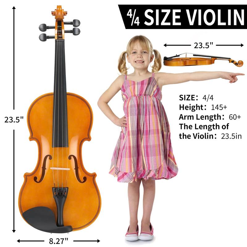 Full Size 4 4 Violin Set for Beginners & Students - Complete with Hard Case, Bow, Shoulder Rest, Rosin, Extra Strings & Mute