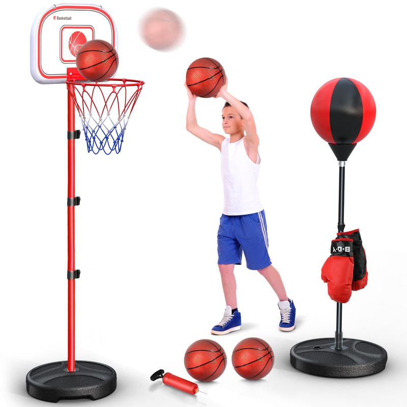 2 in 1 Kids Basketball Hoop Indoor and Punching Bag, Adjustable Basketball Stand, Toddler Basketball Hoop for Kids, Christmas Birthday Toys Gifts for 2 3 4 5 6 7 8 Year Old Boys & Girls