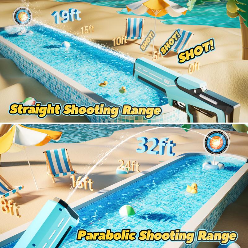 Skirfy Electric Water Toys, Automatic Water Suction with 19-32Ft Shooting Range, Battery Powered Waterproof Water Toy, Pool Beach Outdoor Party Toys