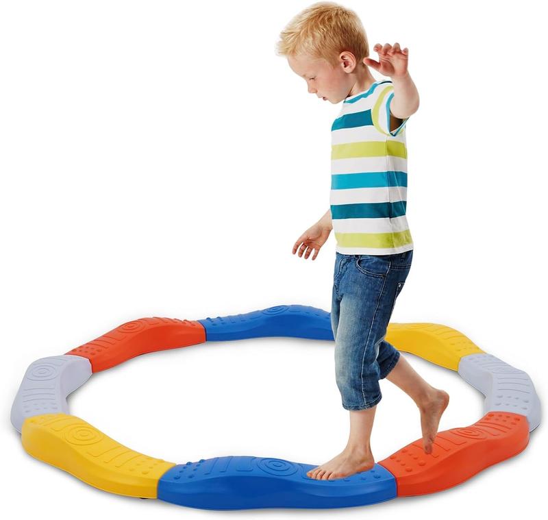 Balance Beams for Kids Non-Slip Stepping Stones Obstacle Course Training Round balance Beam with Sensory Textured Surface and Slip Resistant Floor Rubber Edges