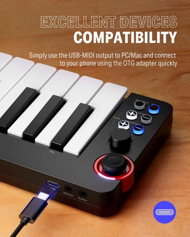 Donner N-32 32-Key USB MIDI Keyboard Controller with Screen, Sequencer, Chord, Bend Sound Effects By Light-up Joystick for Mac PC, Music Production Software, 40 Teaching Courses