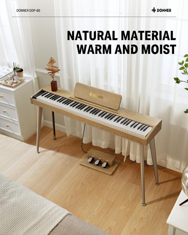 Donner DDP-60 Wooden 88-Key Semi-Weighted Upright Digital Piano with 3-Pedal for Beginner