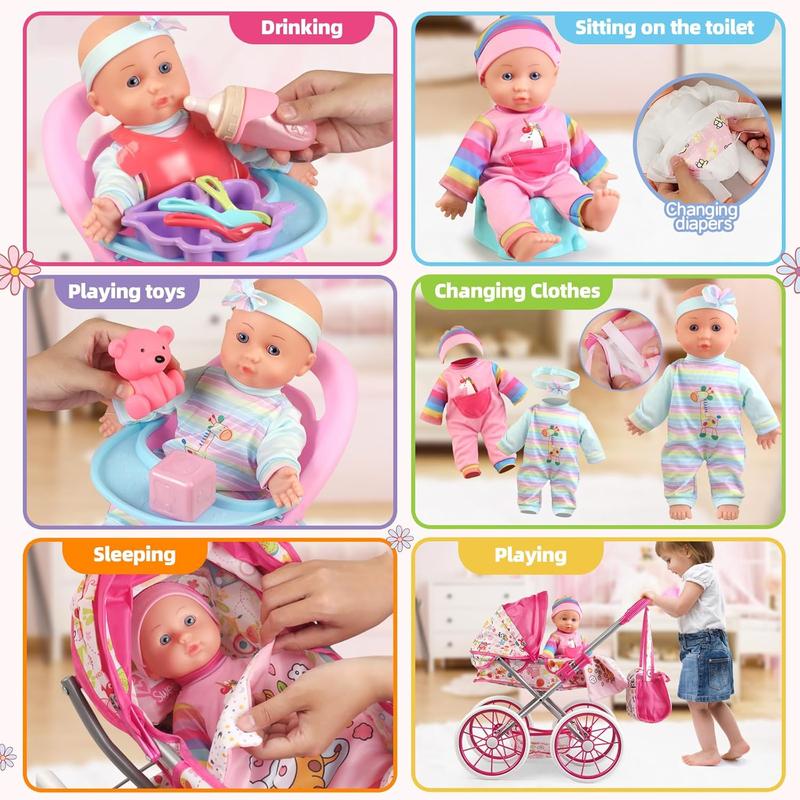 Baby Doll Stroller Toys Set with 12.5