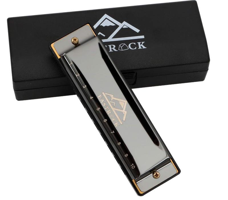 EastRock Blues Harmonica Mouth Organ 10 Hole C Key with Case, Diatonic Harmonica for Professional Player, Beginner, Students gifts, Adult, Friends, Gift Black