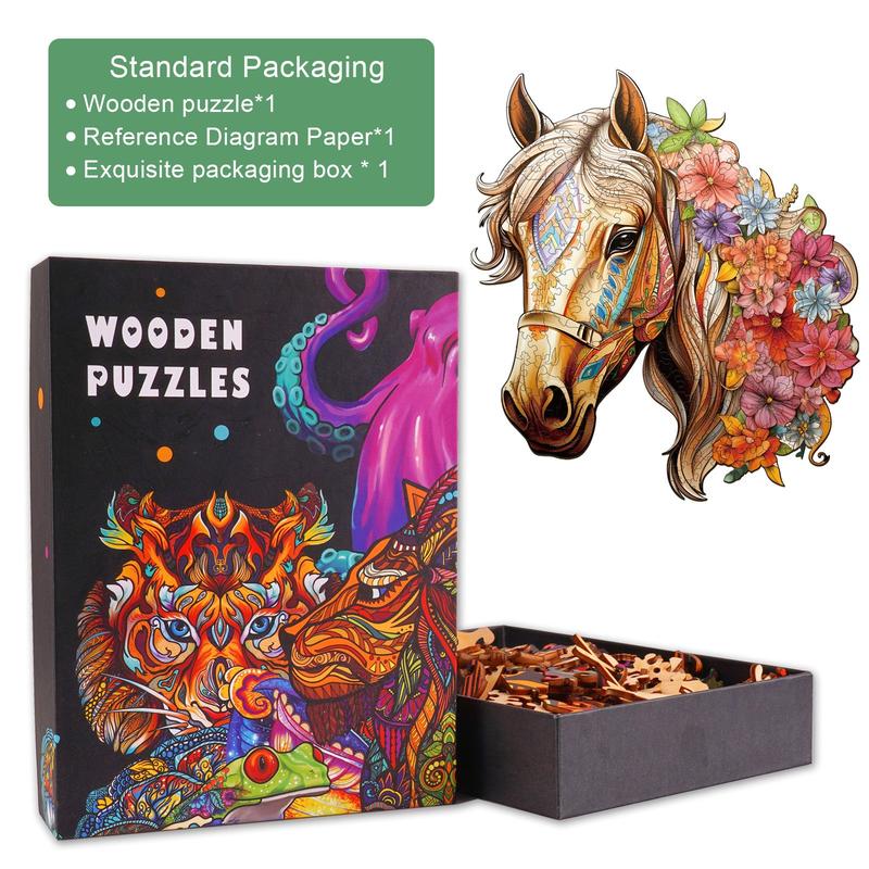 Gentle Horse Wooden Jigsaw Puzzle with Unique Shape