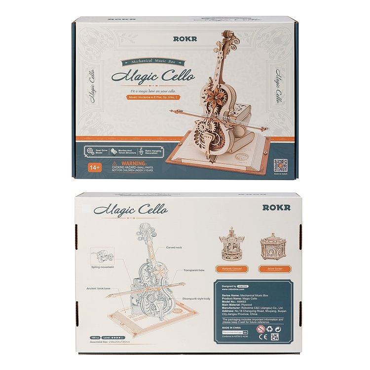 ROKR 3D Wooden Puzzles for Adults,Wooden Music Box Kits-Cello Wood Model Kits for Adults to Build,Stem Projects for Kids Ages 12-16,Birthday Gifts Hobbies for Women Men