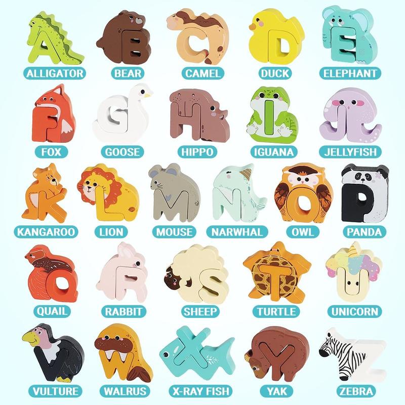 Alphabet Learning Toy, 1 Box Animal Pattern Peg Puzzles, Shape Sorting Pairing Montessori Preschool Early Learning Educational Activities Gift