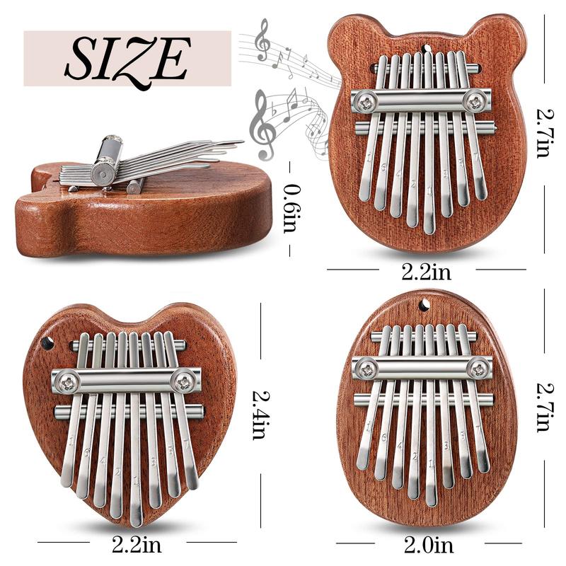 3 Pack Finger Piano Gift Mini Thumb Piano with 8 Key Finger Thumb Piano Portable Mini Pocket Kalimba Cute Heart Oval Bear Kalimba Small Hand Piano for Kid Adult Christmas Musical Ready (2.7 Inch)