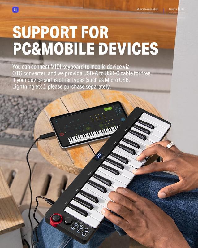 Donner N-32 32-Key USB MIDI Keyboard Controller with Screen, Sequencer, Chord, Bend Sound Effects By Light-up Joystick for Mac PC, Music Production Software, 40 Teaching Courses