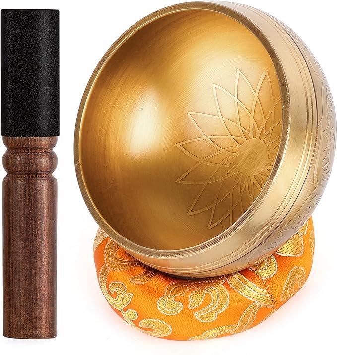 Relaehih Tibetan Singing Bowls Set-Hand-hammered in Nepal Sound Bowl for Meditation, Yoga, Chakra, Meditation Accessories, Unique Gifts for Women, Men (Yellow, 4 inch) pilates  bar