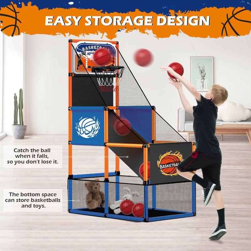 Arcade Basketball Game Set with 4 Balls and Hoop for Kids 3-12 Years Old, Basketball Hoop Indoor Outdoor, Carnival Games for Kids, Air Pump and Balls Storage Bag Included, Back to School Gifts