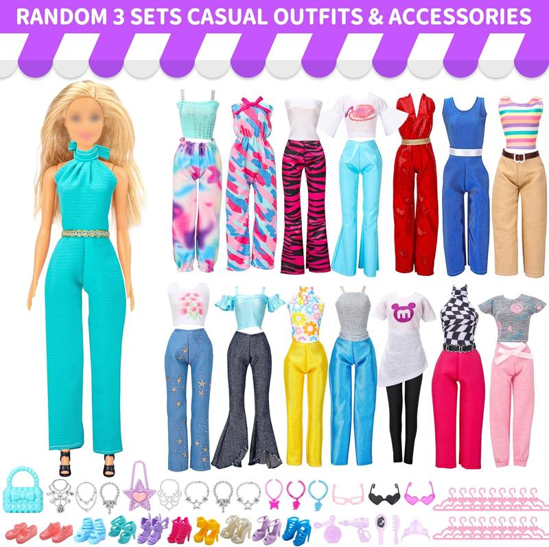 Christmas gift 70 Pcs Doll Clothes and Accessories Set - Includes Wedding Gowns, Evening Dresses, Fashion Outfits, Swimsuits, Shoes, Hangers & More