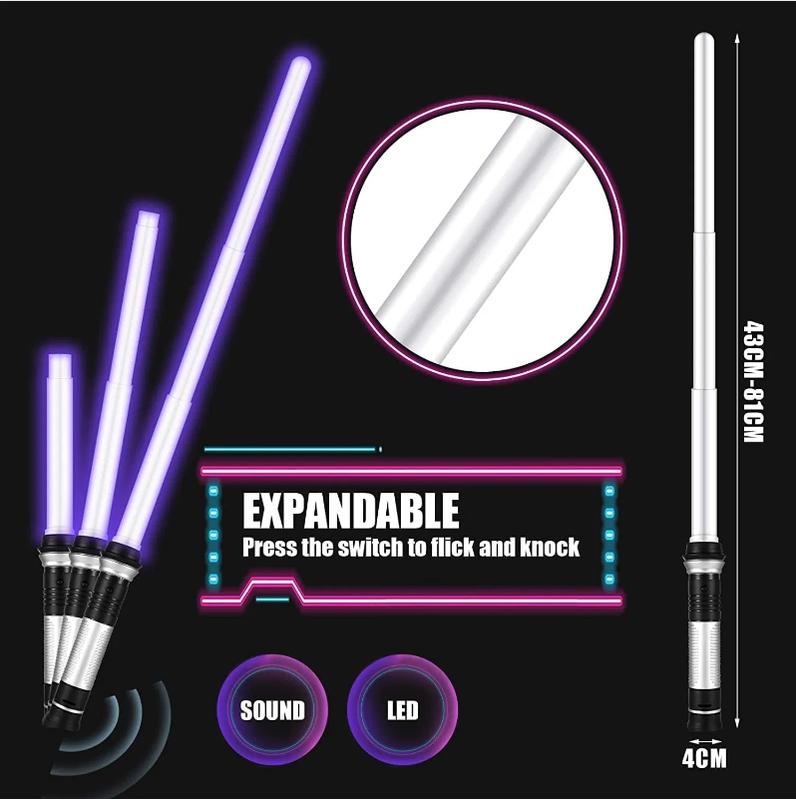 2-in-1 LED Light Up Saber with Sound - Retractable 7 Colors Light Saber Sword for Kids - 2 Packv for Adults Kids Birthday Halloween Cosplay, Xmas Present, Metroid and Warrior