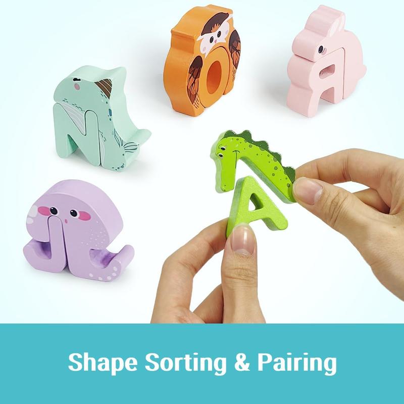 Alphabet Learning Toy, 1 Box Animal Pattern Peg Puzzles, Shape Sorting Pairing Montessori Preschool Early Learning Educational Activities Gift