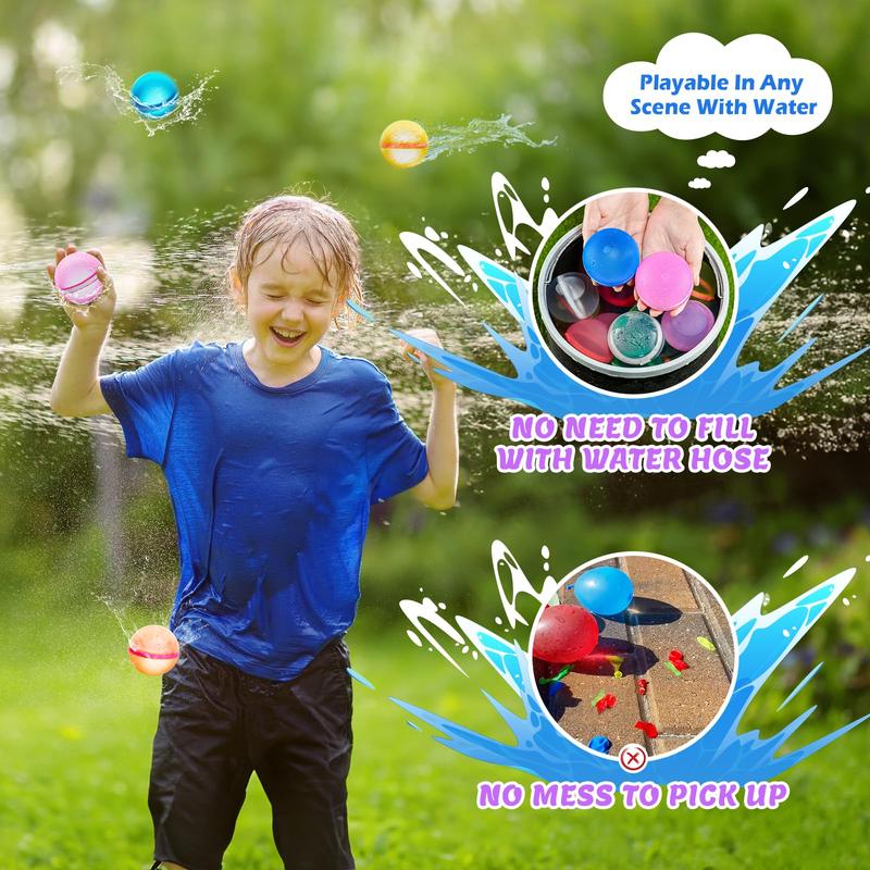 2024 Upgraded Magnetic Reusable Water Balloons Fast Refillable for Kids Outdoor Activities, latex-free Kids Pool Beach Bath Toys, Self-Sealing Water Bomb Quick Fill for Summer Games