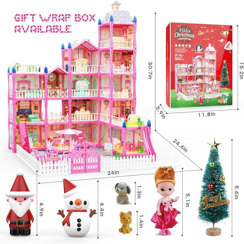 Dollhouse, Dollhouses Gifts for Girls, Doll House Playhouse Toys, 5 Stories 15 Rooms Doll Houses Dolls House for 4 5 6 7 8 9 10 Year Old Girls