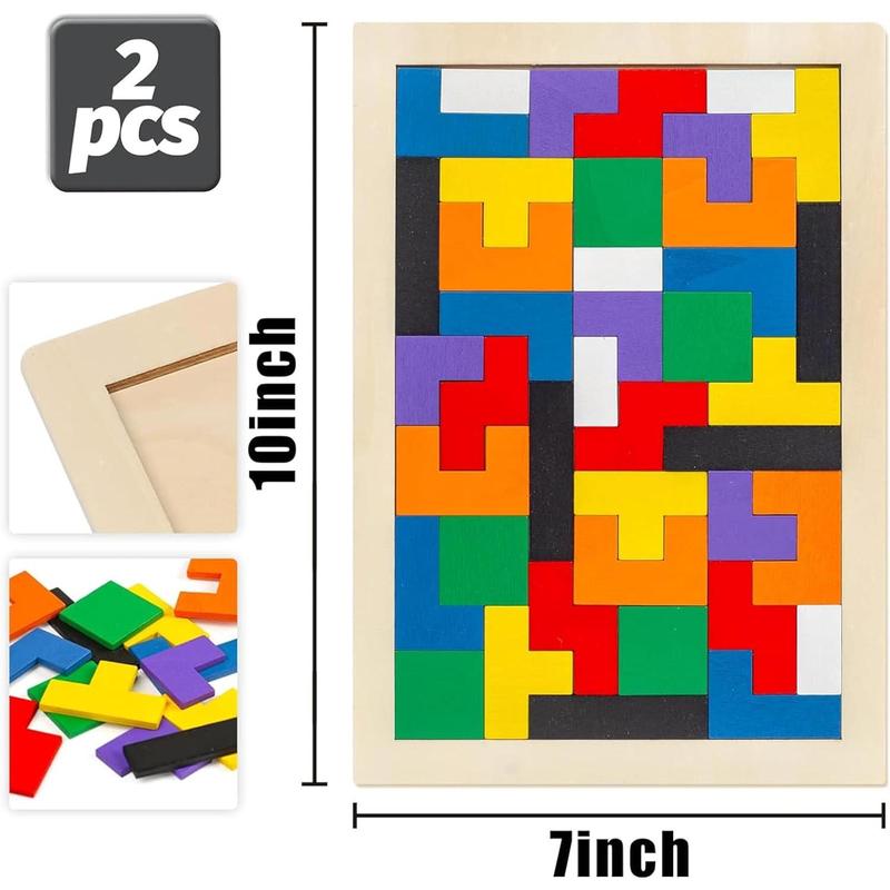 3 otters Wooden Blocks Puzzle, 2 Pack Russian Blocks Brain Games Intelligence Toys for Kids Christmas Stocking Stuffers, Puzzles for Kids Ages 4-6, Montessori Educational Gift for Kids