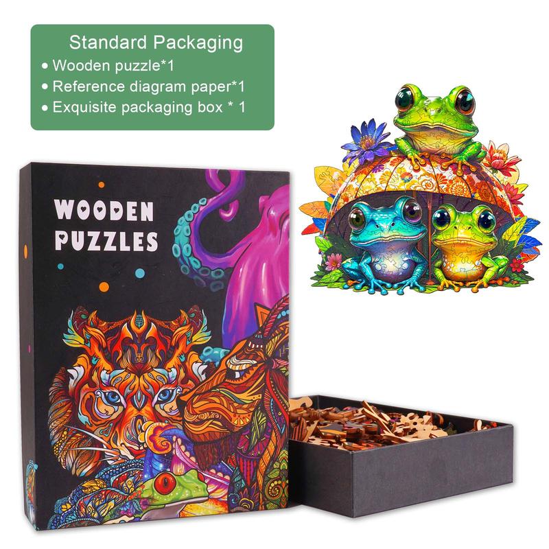 Frog Brothers Wooden Jigsaw Puzzle with Unique Shape for Kids and Adults