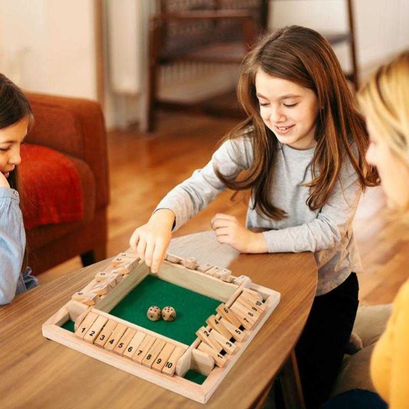 Wooden Four-sided Board Dice Game, 1 Set Funny Family Party Board Game, Indoor Recreation Game for Home Party, Party Drinking Props