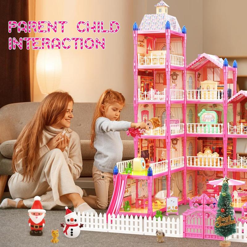 Dollhouse, Dollhouses Gifts for Girls, Doll House Playhouse Toys, 5 Stories 15 Rooms Doll Houses Dolls House for 4 5 6 7 8 9 10 Year Old Girls