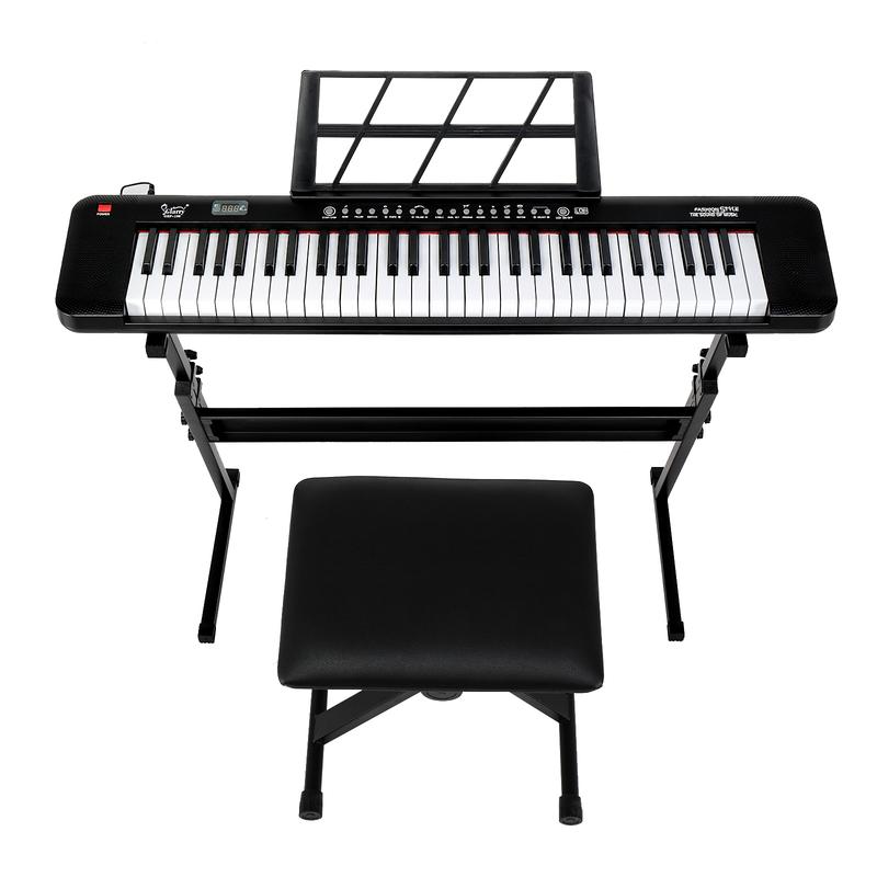 GEP-109 61 Key Lighting Keyboard with Piano Stand, Piano Bench, Built In Speakers, Headphone, Microphone, Music Rest, LED Screen, 3 Teaching Modes for Beginners