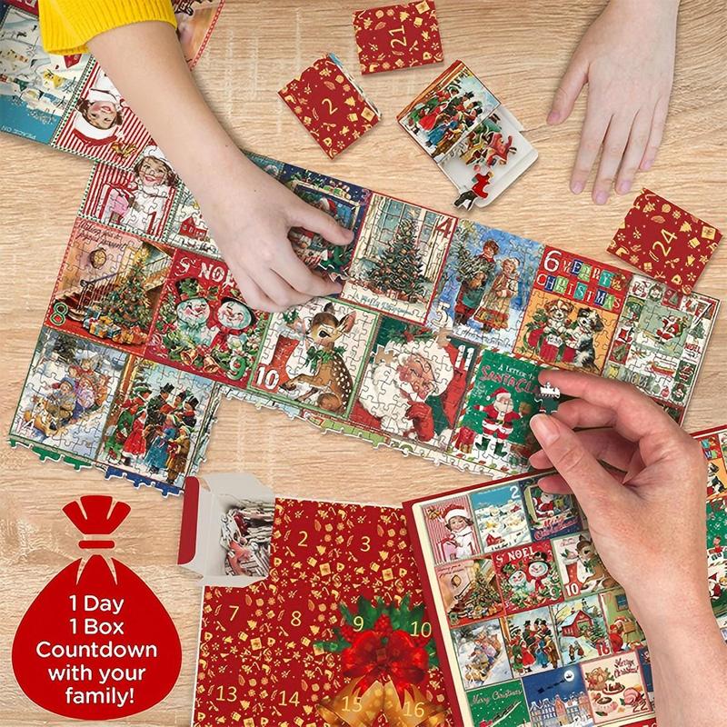 Christmas Advent Calendar Puzzle 1000 PCS for Adult, Christmas Countdown Calendar 2024 Jigsaw Puzzle, Holiday Santa Puzzle with 24 Boxes Advent Calendar