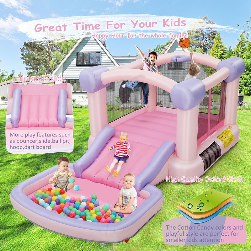 AKEYDIY Colorful Bounce House with Ball Pit, Inflatable Bouncy House for Kids All in One Jumping Castle, Wide Slide, Ball Pool, Basketball Hoop, Dart Target, Blower Included for Indoor Outdoor Backyard Party,Christmas Gifts,Holiday Gifts