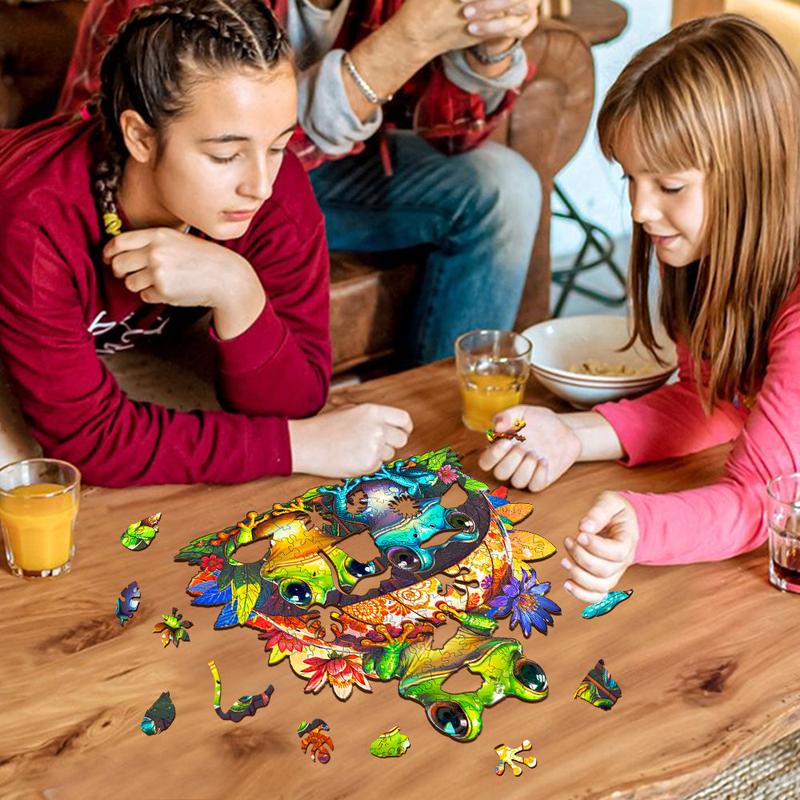 Frog Brothers Wooden Jigsaw Puzzle with Unique Shape for Kids and Adults