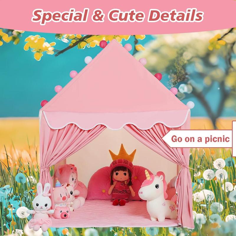 Large Pink Playhouse Tent for Kids - Fairy Princess Castle Tent for Indoor & Outdoor Fun, Perfect Gift for Girls, Easy to Set Up & Portable