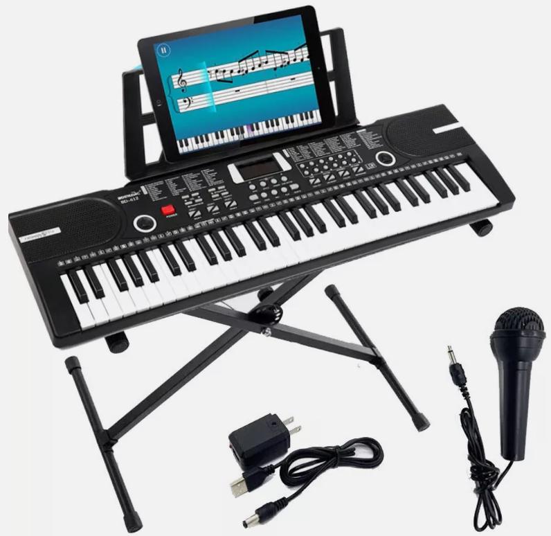 Kids Piano Keyboard, 61 Keys Beginner Electronic Keyboard Portable Digital Music Keyboard, Early Education Music Instrument with Stand & Microphone & Music Sheet Stand