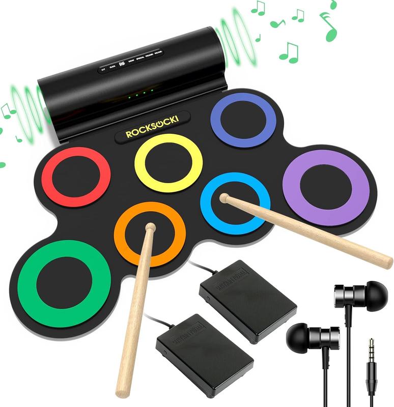 「Black Friday」Electronic Drum Set, Christmas Gifts, Roll-Up Drum Practice Pad Drum Kit 10 Hours Playtime