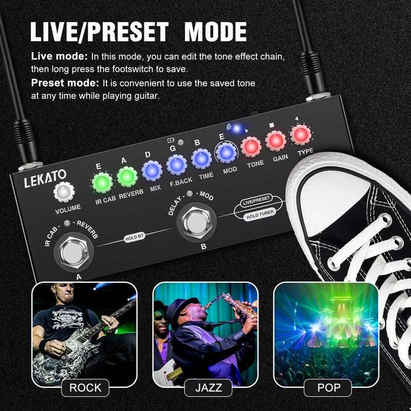 LEKATO Multi Effects Guitar Pedal, with IR Loading 9 AMP Models, Delay Reverb Distortion Overdrive, Rechargable Electric Guitar Effects Multi Pedal Support Recording,Bluetooth 5.0, Back to School