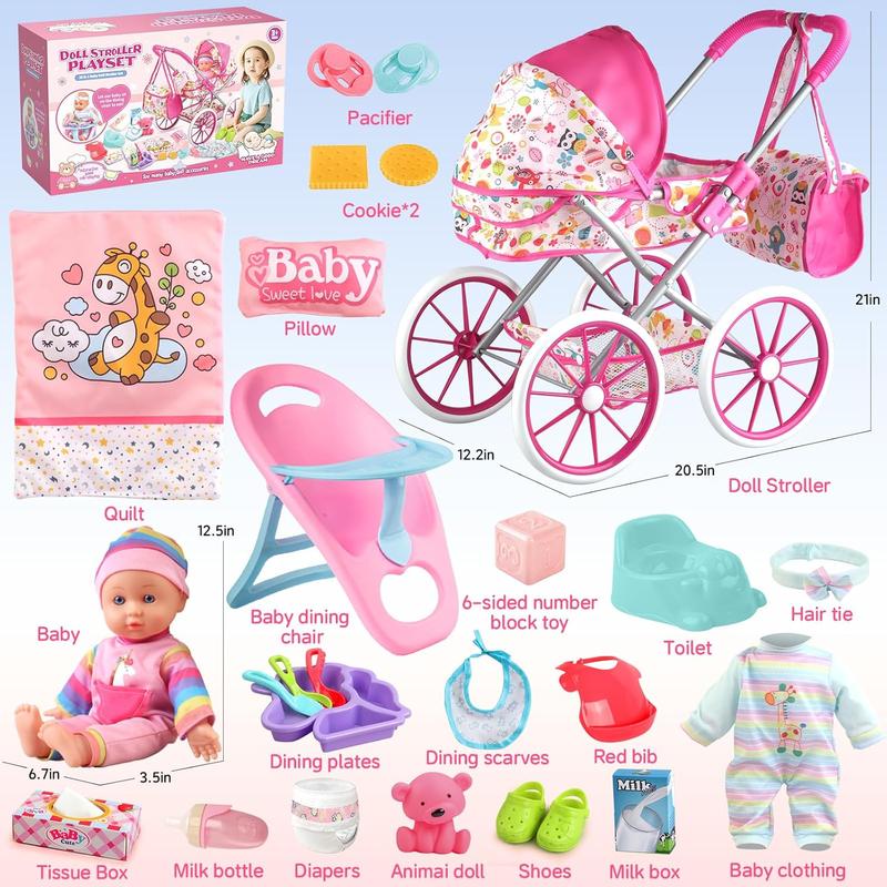 Baby Doll Stroller Toys Set with 12.5