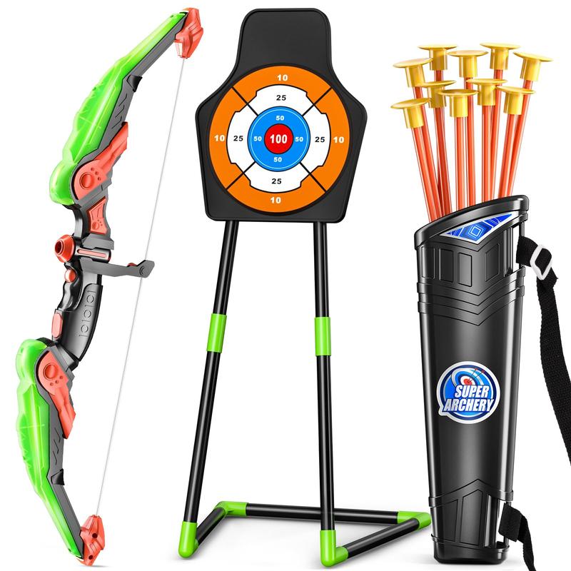 Bow and Arrow Set ,  Archery Set with LED Lights includes 10 Suction Cup Arrows, Quivers & Standing Target, Outdoor Toys for