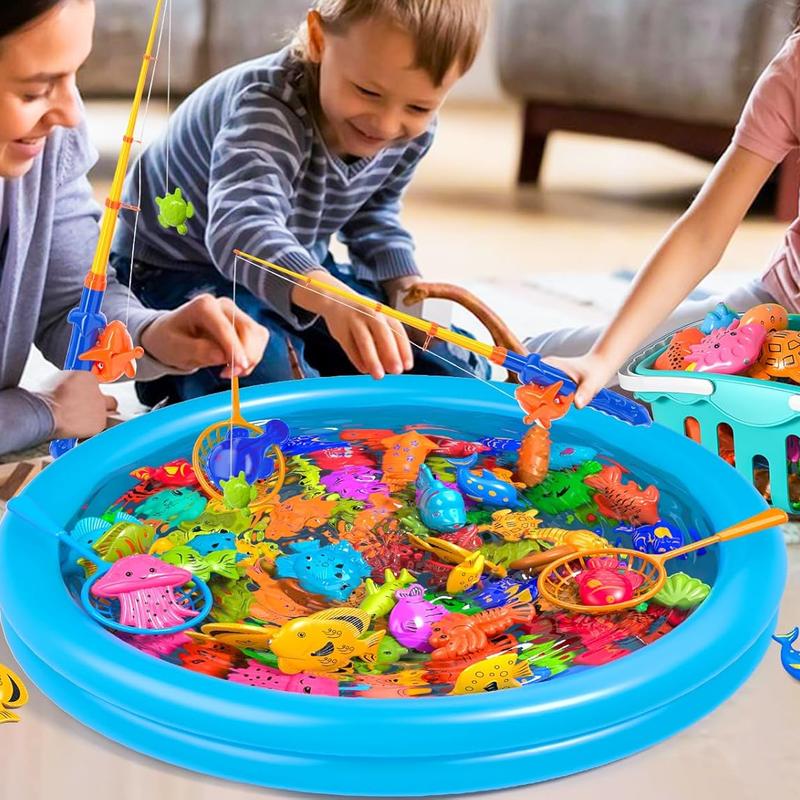 Magnetic Fishing Game Bath Pool Toys,48pcs Fishing Toys Game Floating Fish Magnet Pole Rod Net Education Teaching and Learning