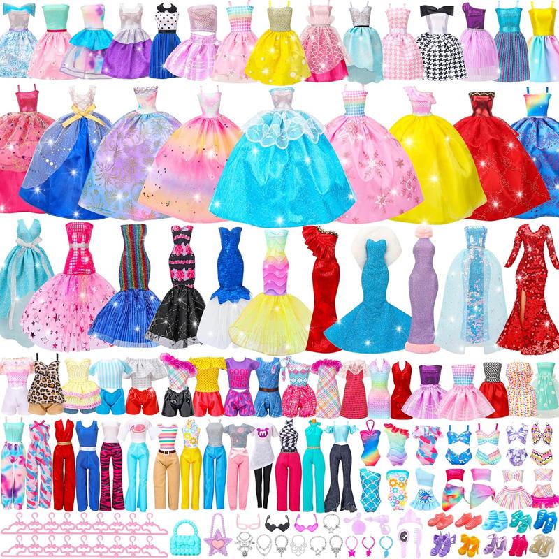 Christmas gift 70 Pcs Doll Clothes and Accessories Set - Includes Wedding Gowns, Evening Dresses, Fashion Outfits, Swimsuits, Shoes, Hangers & More