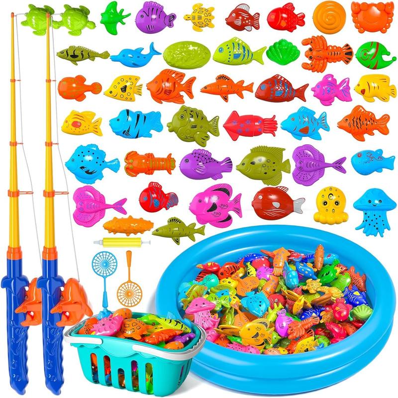 Magnetic Fishing Game Bath Pool Toys,48pcs Fishing Toys Game Floating Fish Magnet Pole Rod Net Education Teaching and Learning