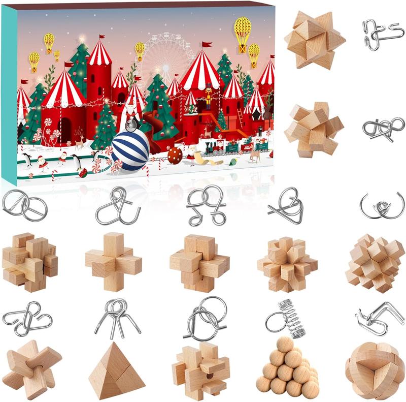 Christmas Countdown Advent Calendar 2024 with 24 Brain Teasers - Fun Holiday Gift