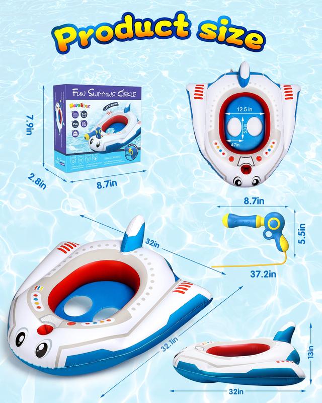 Pool Lounge Float, Inflatable Toddler Foldable Mini Pool Toy for Boys, Outdoor Ride-on Airplane Swimming Pool Toy