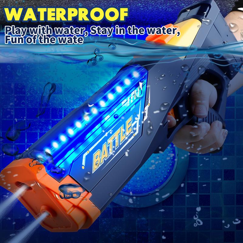 Electric Water Shooter, Water Blaster Swimming Pool Toys for Adults Kids Automatic Blaster with Light 32 FT Long Range Rechargeable Waterproof