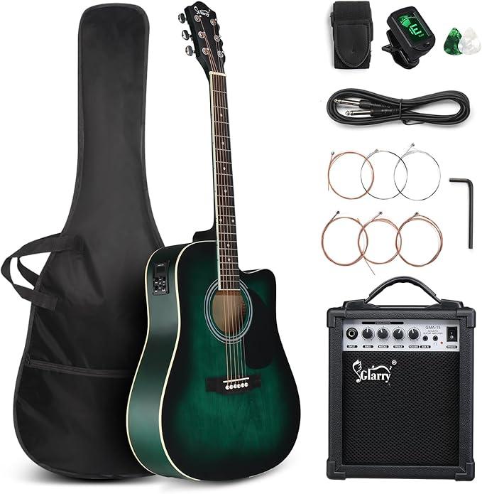 Full Size 6 Strings Acoustic Electric Guitar Beginner Kit w  15W Amp, Cutaway 41 Inch Electric Acoustic Guitar w Inbuilt Tuner, Bag, Strap, Picks, Strings - GuitarSViet Mall