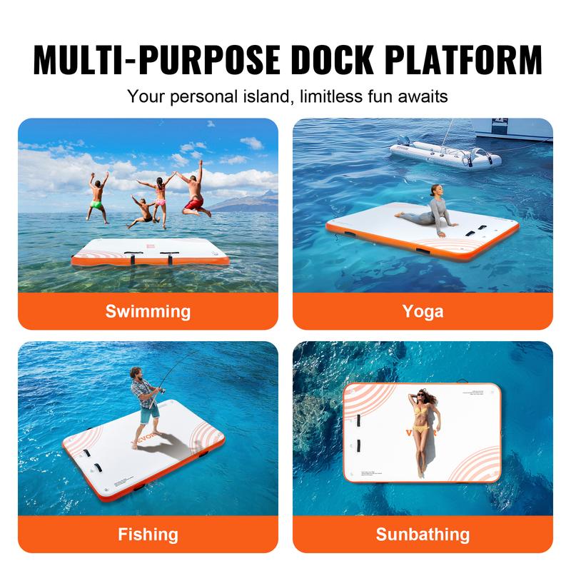 VEVOR Inflatable Floating Dock, 8 x 5FT Inflatable Dock Platform, Non-Slip Water Floating Dock Mat with Portable Carrying Bag & Detachable Ladder, Floating Platform Island Raft for Pool Beach Ocean