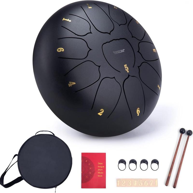 Hand-played Rain Drum for Outside Garden Outdoor Steel Tongue Drum 6 inch 10 inch 12 inch Chakra Tank Drum Rain Chime Ethereal drum, Handpan C Key Musical Percussion Instrument Kit with Bag Mallets