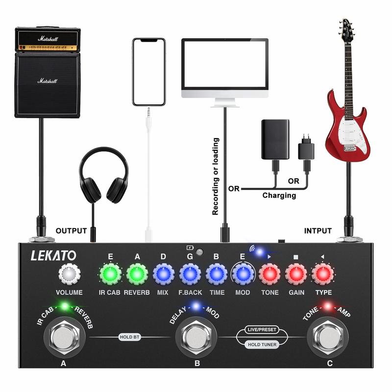 LEKATO Multi Effects Guitar Pedal, with IR Loading 9 AMP Models, Delay Reverb Distortion Overdrive, Rechargable Electric Guitar Effects Multi Pedal Support Recording,Bluetooth 5.0, Back to School