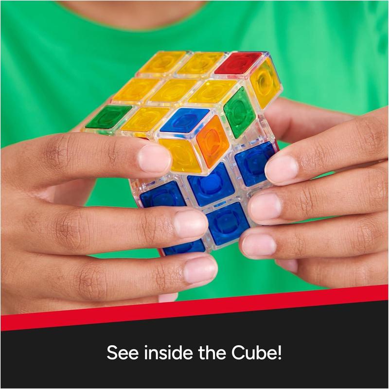 Rubik’s Crystal, New Transparent 3x3 Cube Classic Color-Matching Problem-Solving Brain Teaser Puzzle Game Toy for Kids and Adults Aged 8+