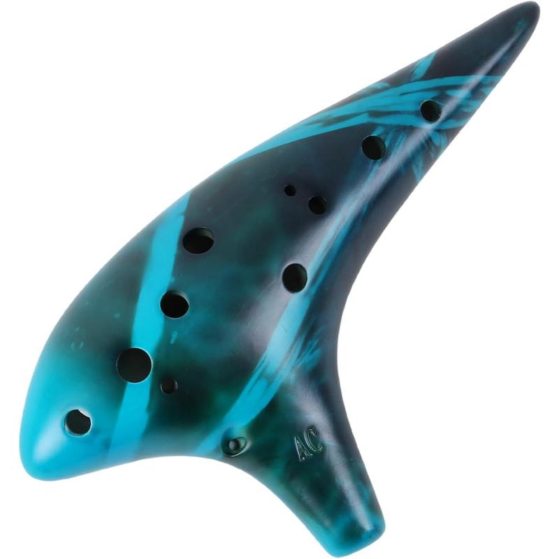 Ocarina 12 Hole Alto C Smokey Straw Fired Ceramic Ocarina with Song Book for Beginners, (Blue)