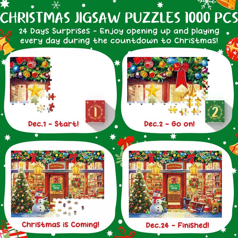 Puzzle Advent Calendar 2024, 1000 Piece Puzzle for Adults Christmas Advent Calendar, 24 Days Christmas Countdown Jigsaw Puzzles Holiday Family Game Gifts