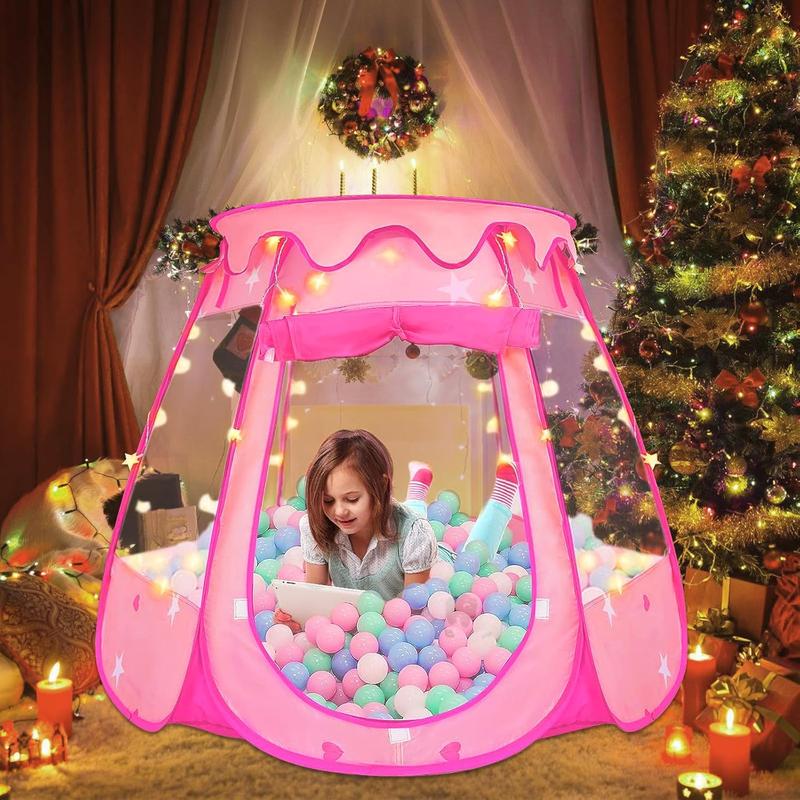 Christmas gift Pop-Up Princess Tent with 50 Balls & Star Lights - Toddler Ball Pit for Girls | Birthday Gift, Indoor & Outdoor Playhouse with Bag