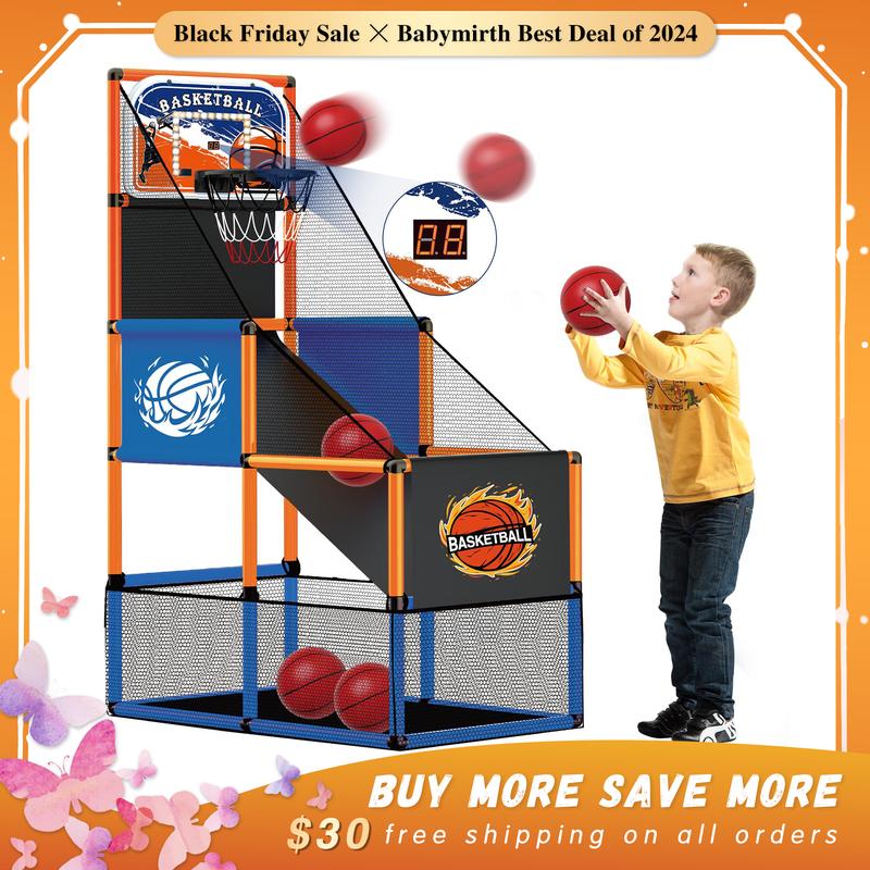 Arcade Basketball Game Set with 4 Balls and Hoop for Kids 3-12 Years Old, Basketball Hoop Indoor Outdoor, Carnival Games for Kids, Air Pump and Balls Storage Bag Included, Back to School Gifts